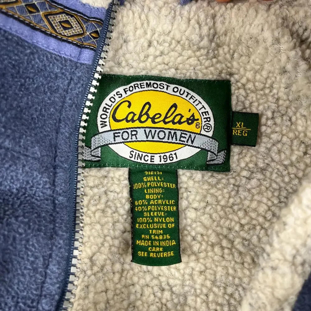 Cabelas Jacket Womens XL Blue Sherpa Lined Fleece Full Zip Outdoor Warm Cozy‎